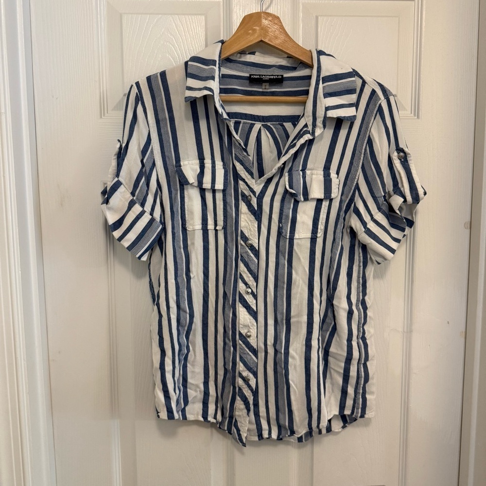 EUC Karl Lagerfeld Striped Button Up Blouse